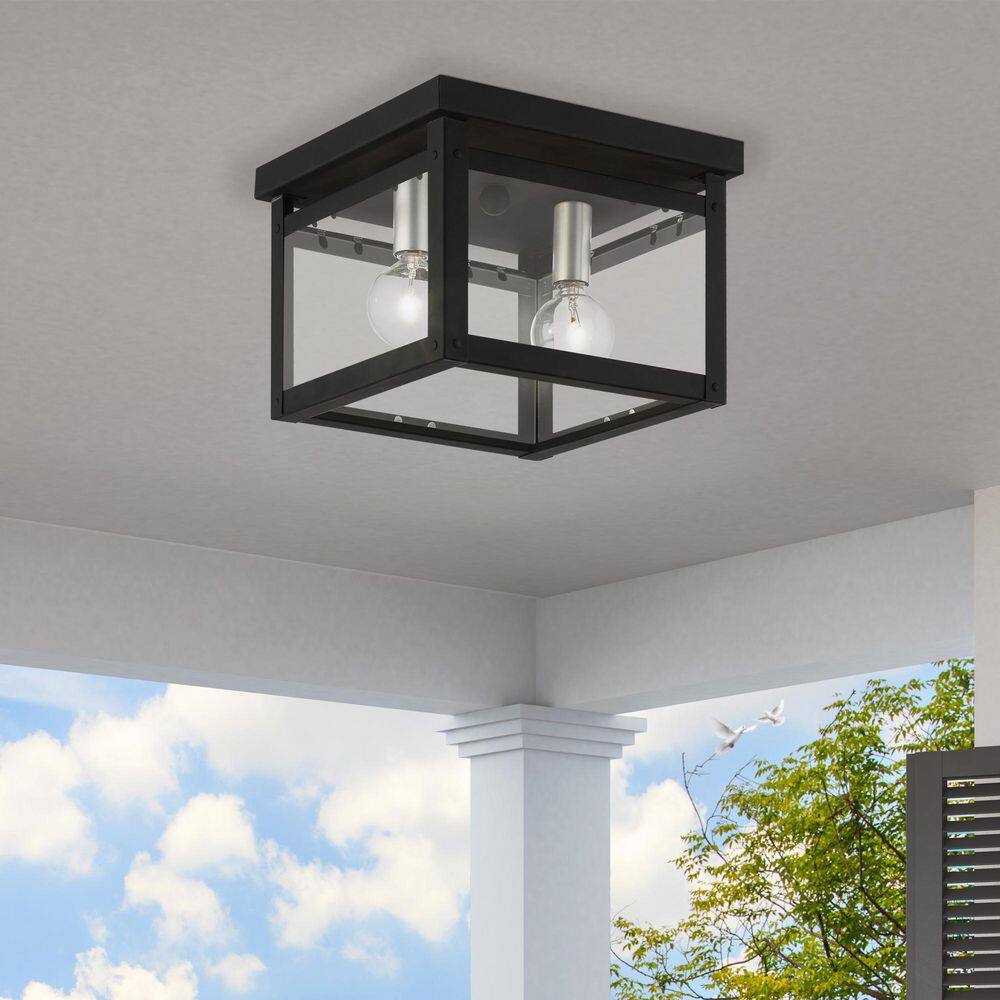 Milford 8" Black and Brushed Nickel Glass Flush Mount