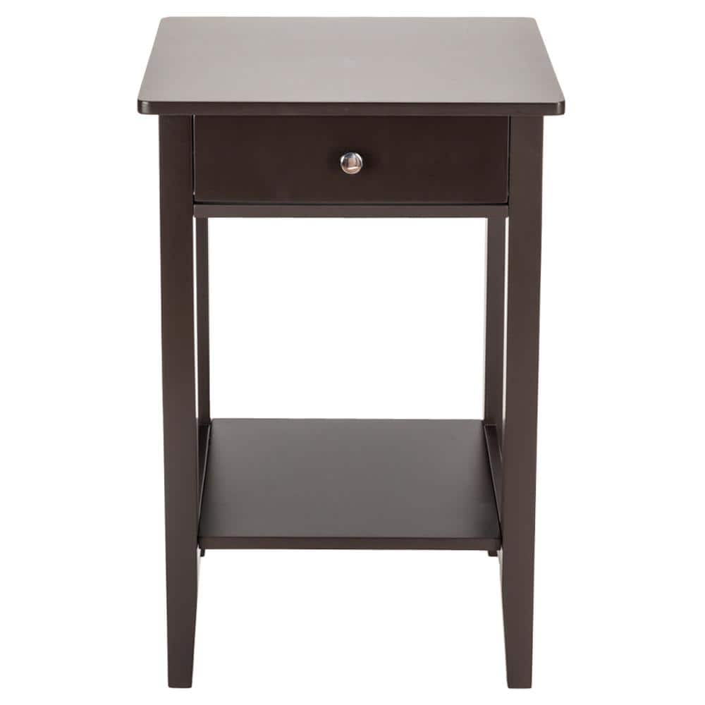 Dark Brown MDF Wood 1-Drawer Nightstand with Shelf