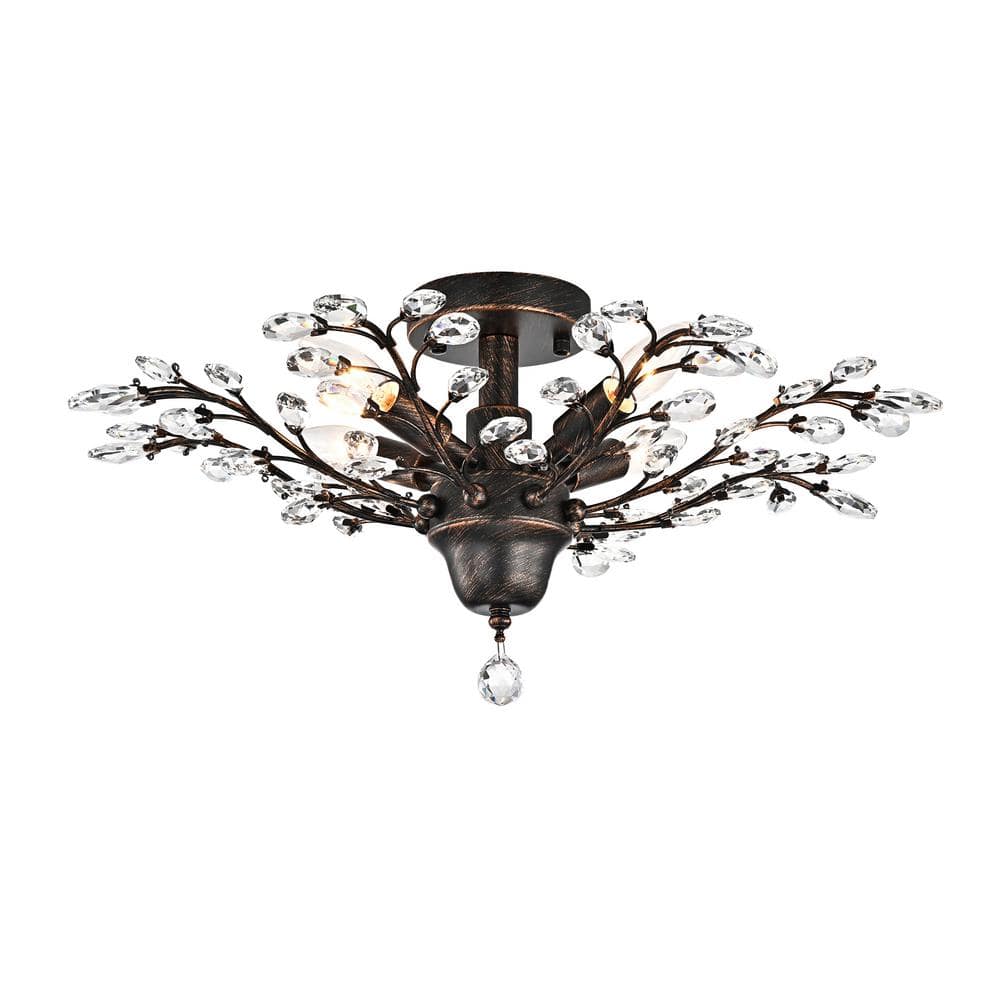 Jojospring Lluvia 23.6 in. 4-Light Crystal Leaves Antique