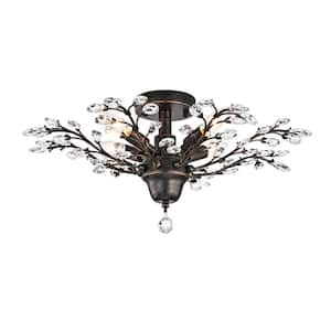 Lluvia 23.6 in. 4-light Crystal Leaves Antique Copper Flush Mount with No Bulbs Included