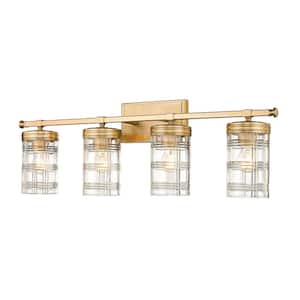Archer 32.75 in. 4-Light Heirloom Gold Vanity-Light with Clear Glass Shade