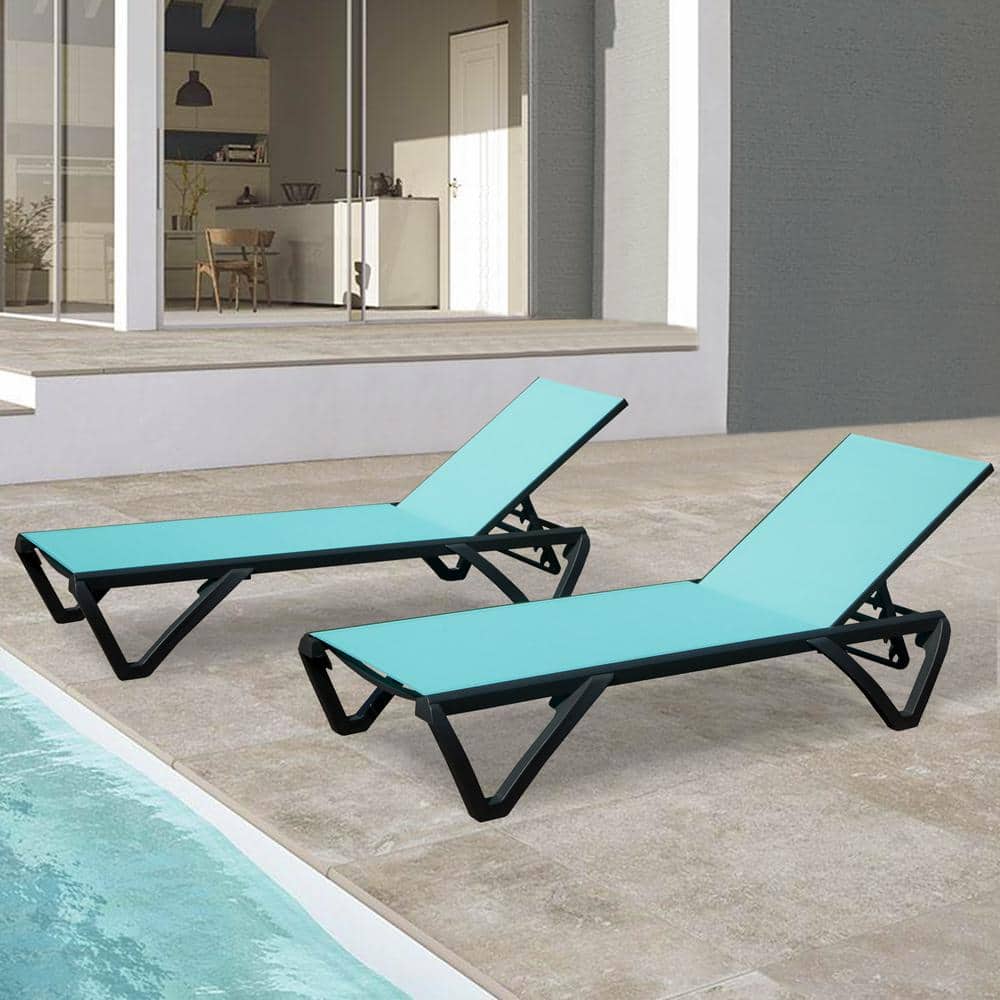 2-Piece Aluminum Patio Outdoor Lounge Chair Set with Adjustable Backrest an