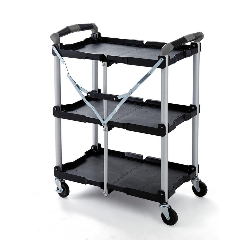 Husky Service Cart 2-Tier Plastic 4-Wheeled 500 lb. Capacity Black