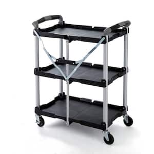 3-Shelf Collapsible 4-Wheeled Resin Multi-Purpose Utility Cart in Black/Gray