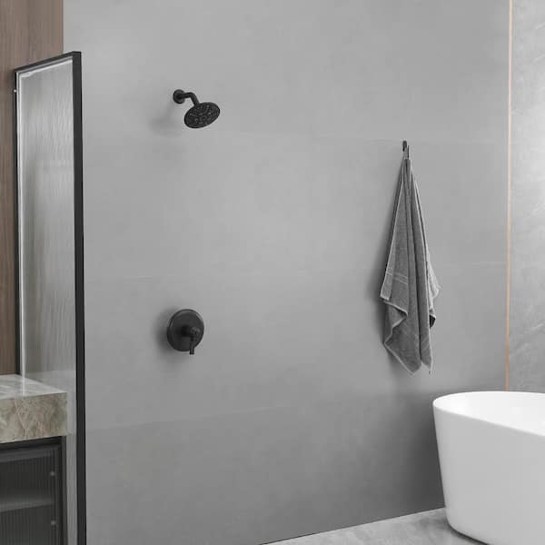 Single Handle 2-Spray Wall Bar Shower Kit 8in. Round Rain Shower Head Handheld Spray in Matte Black (Valve Included)