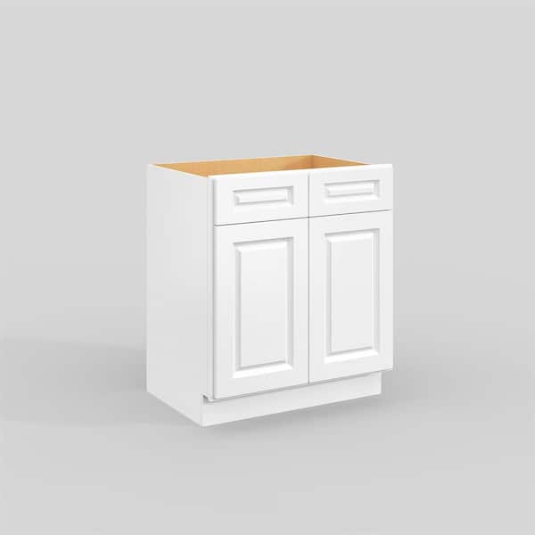 Hausvita 30 in. W x 21 in. D x 34.5 in. H in Traditional White Plywood Ready to Assemble Floor Vanity Sink Base Kitchen Cabinet