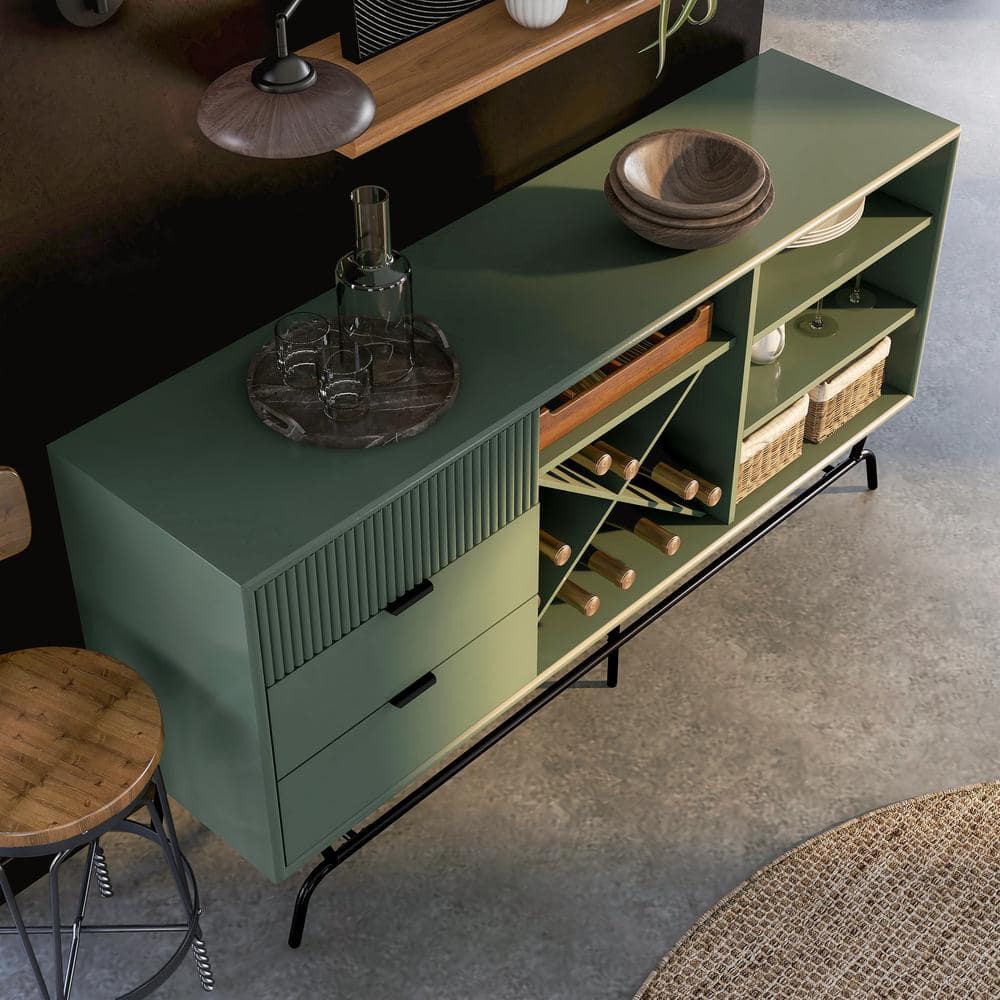 Yaztra Sage Green and Black Composite Wood TV Stand with Cabinet