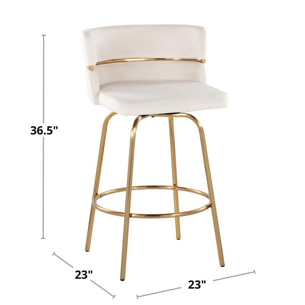 White Metal Swivel Counter Stool with Padded Seat, 36.5" Height