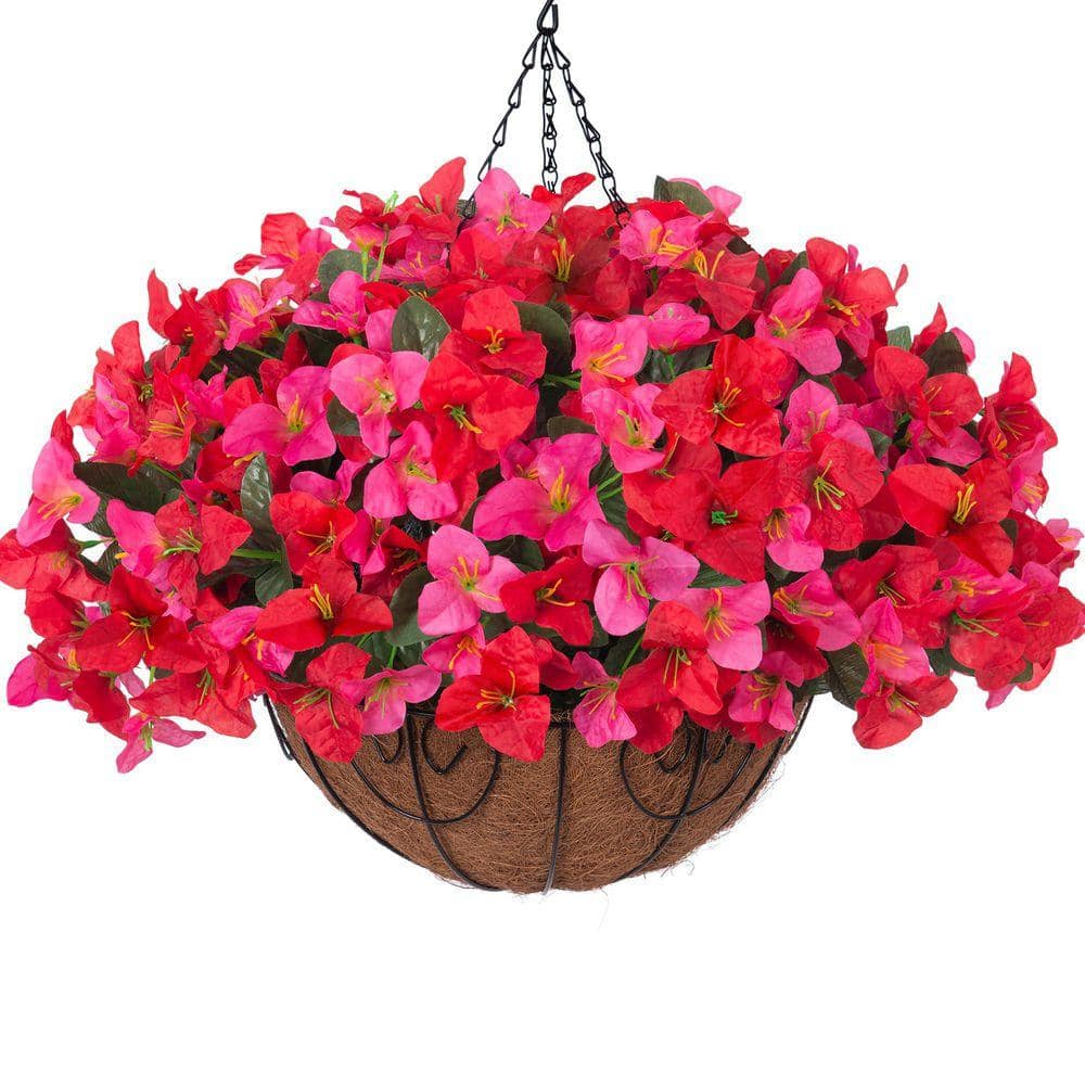 ボタニカルオブジェ【和・モダン】蔓アレンジ／フライングリース／ボルドーver. 20.5 in Red Artificial Bougainvillea Hanging Flowers Plants Basket