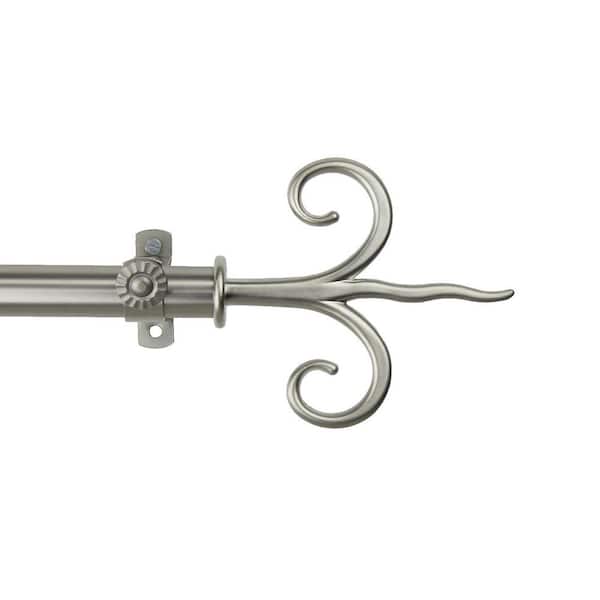 Rod Desyne 18 in. - 28 in. Adjustable Single Curtain Rod 3/4 in. Dia in Satin Nickel with Lily Finials