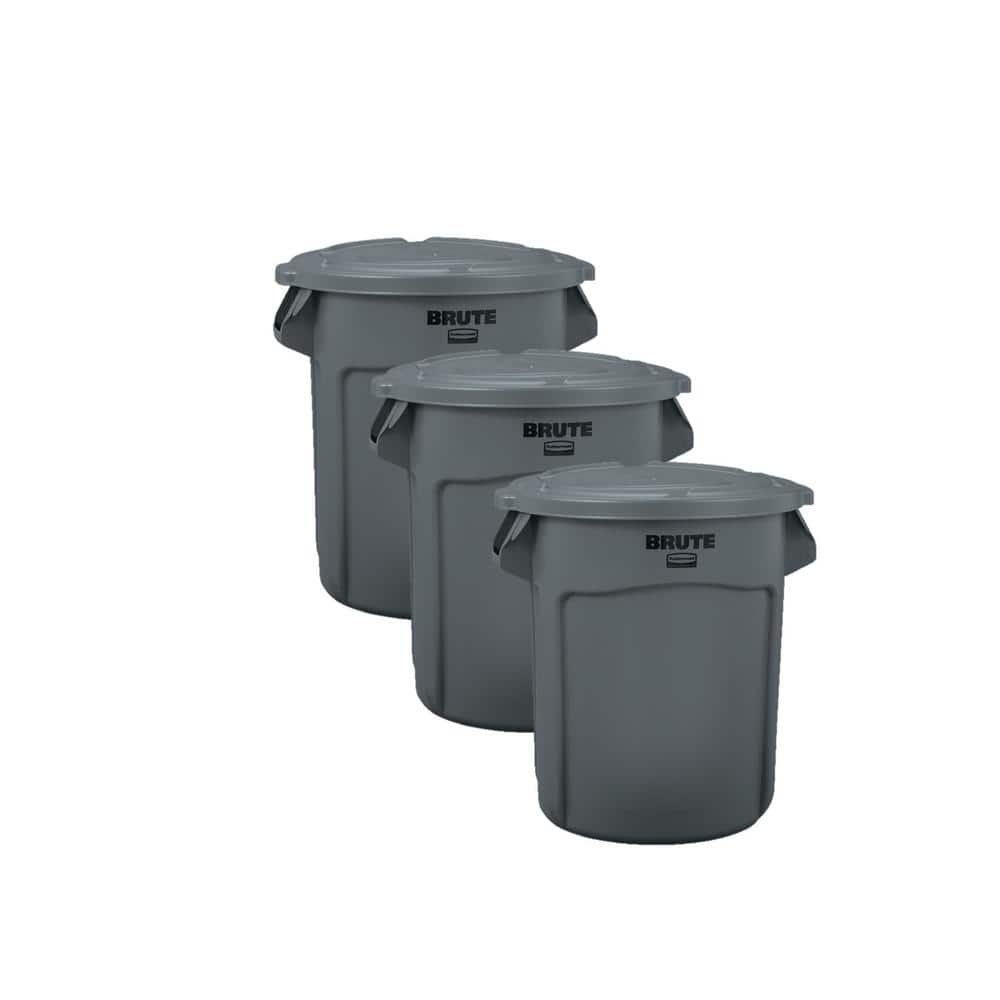 Brute 32 gal. Gray Round Vented Trash Can with Lid (3-Pack)