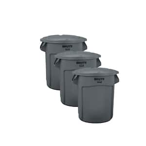 Brute 32 Gal. Gray Round Vented Outdoor Trash Can with Lid (3-Pack)