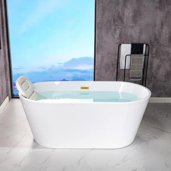 Marseille 54 in. Acrylic FlatBottom Double Ended Bathtub with Brushed Gold Overflow and Drain Included in White