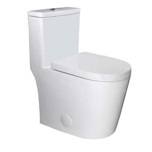 12 in. 1-piece 1.28/1.6 GPF Dual Flush Elongated 1-Piece Toilet in White