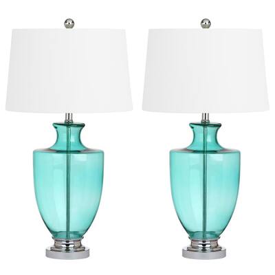 Classic Safavieh Cfl Table Lamps, Rita Blue Green Glass Table Lamp Set Of 2