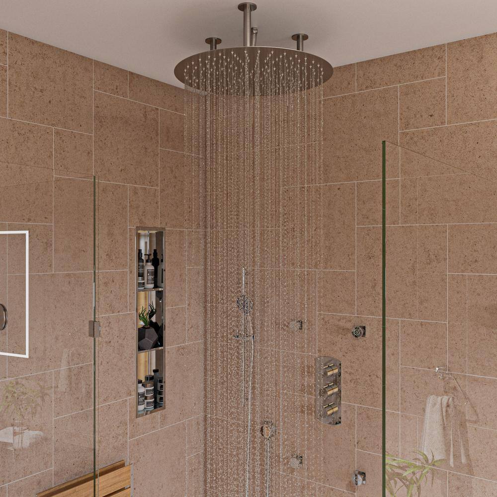 Ultra Thin 24" Brushed Stainless Steel Ceiling Mounted Rain Shower Head