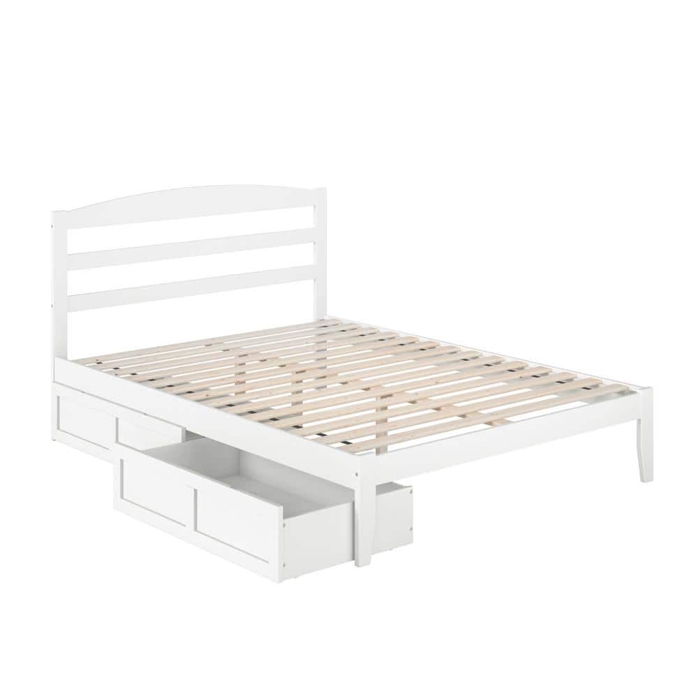 Mission Queen Platform Bed with Storage Drawers and Wood Headboard