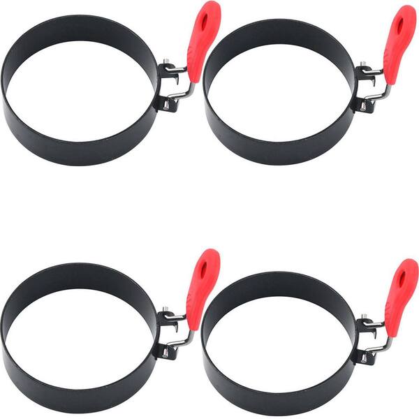 3.5 in Stainless Steel Egg Rings Set of 4 with Silicone Handles for Pancakes and English Muffins