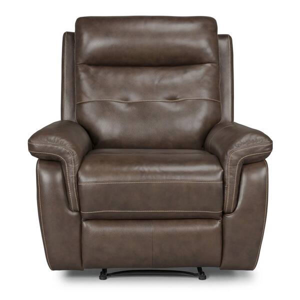 HOMESTYLES Lux Brown Leather Power Motion Recliner