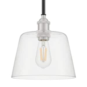 Sherman 1-Light Black Standard Pendant with Brushed Nickel Accents and Clear Glass Dome Shade
