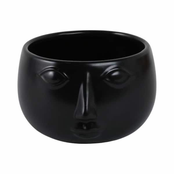 Black Ceramic Face Planter Decorative Planter (7 in. W x 4 in. H)