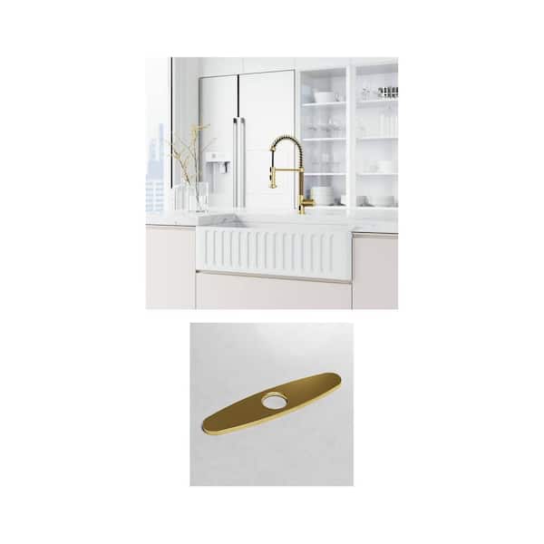 Edison Touchless Pull-Down Kitchen Faucet with 10 in. Deck Plate in Matte Brushed Gold (2-Piece Set)