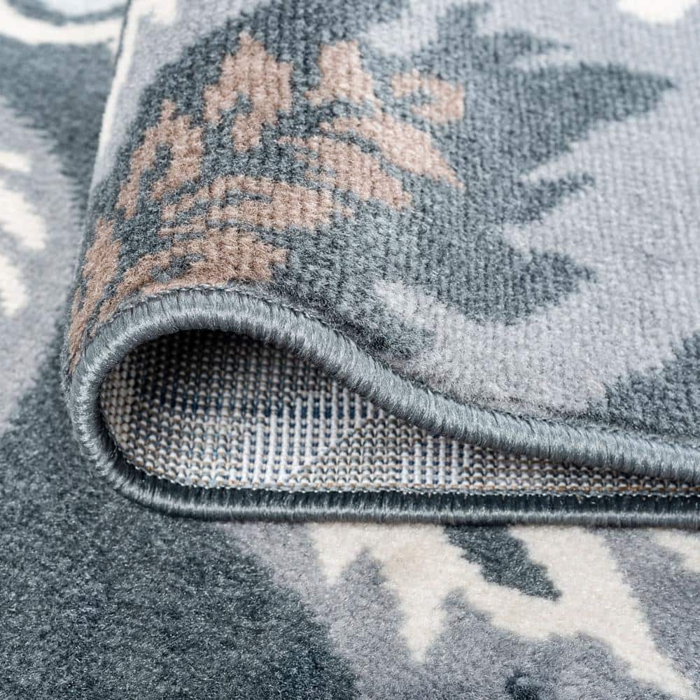Dark Gray Floral Synthetic 8' x 10' Rectangular Area Rug
