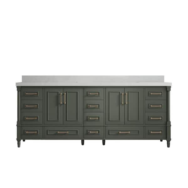 Willow Collections Hudson 84 in. W x 22 in. D x 36 in. H Double Sink Bath Vanity in Pewter Green with 2 in. Carrara Quartz Top