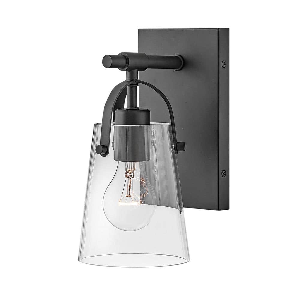 Foster Black Clear Glass 1-Light Dimmable Vanity Fixture