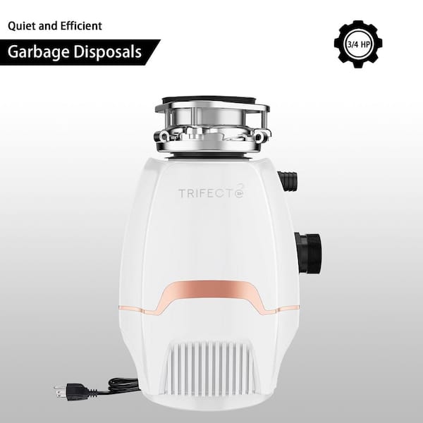Trifecte Blender 3/4 HP Continuous Feed White Garbage Disposal with Sound Reduction and Power Cord Kit