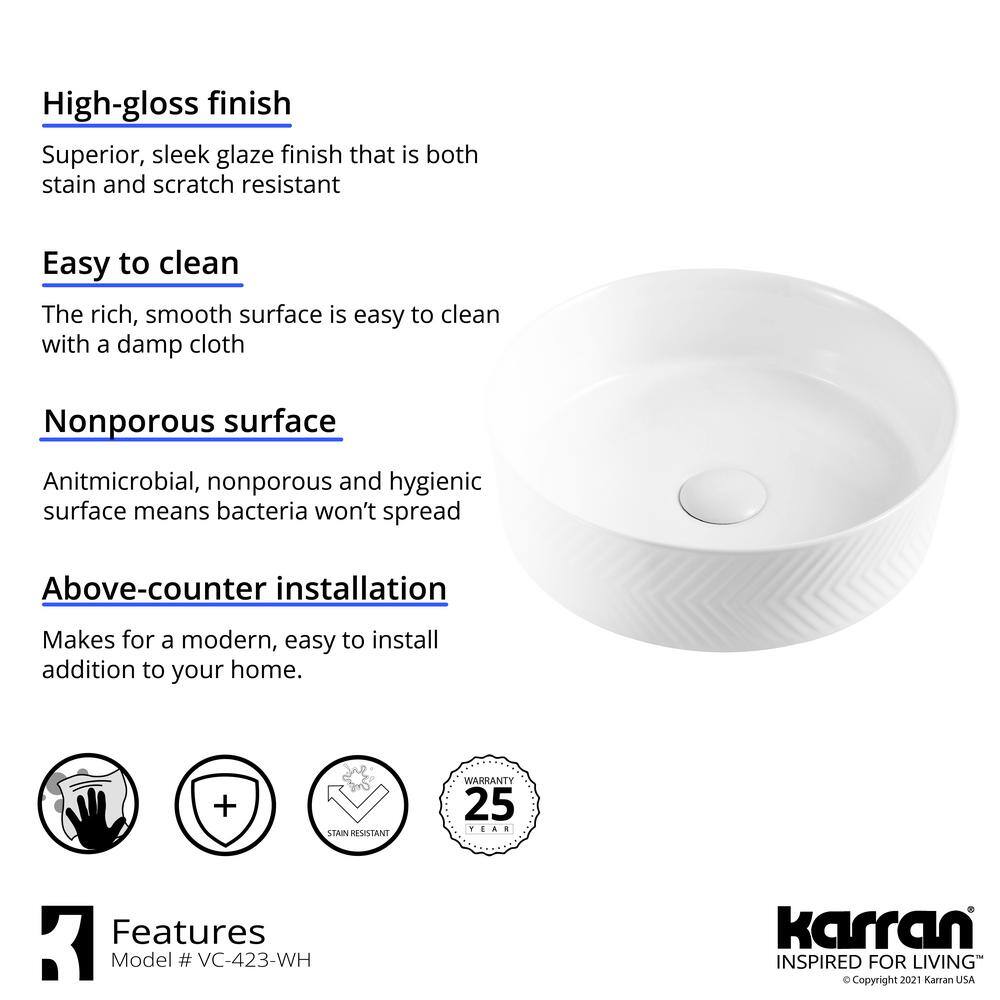 White Round Ceramic Undermount Bathroom Sink with Herringbone Design