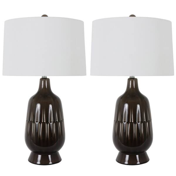 Decor Therapy Colton 28.5 in. Purple Crackled Ceramic Table Lamps with Shade (Set of 2)