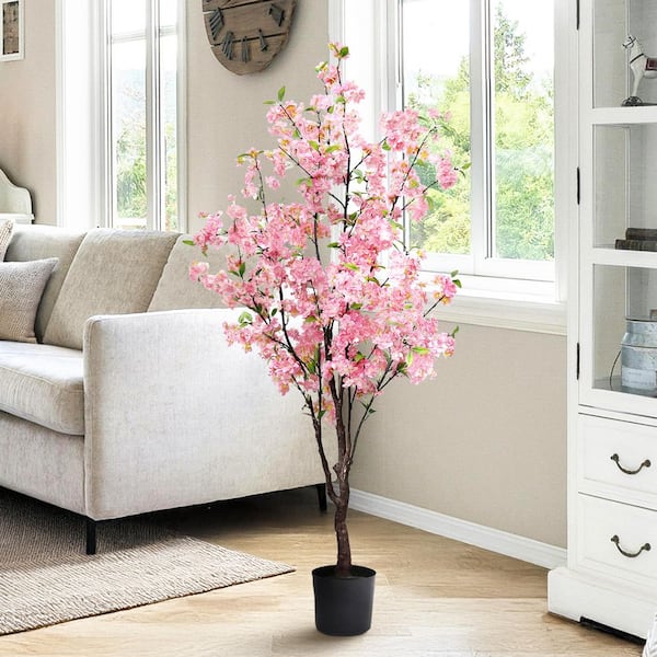 LIVING LUXURY 4.5 ft. Pink Artificial Cherry Blossom Flower