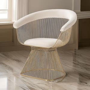 Beige and Gold Fabric Metal Frame Dining Chair