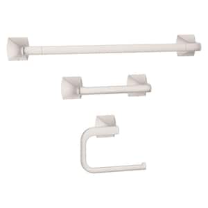 Bruxie 3-Piece Bath Hardware Set with 18 in Wall Mount Single Towel Bar, Paper Holder and Towel Ring in Brushed Nickel