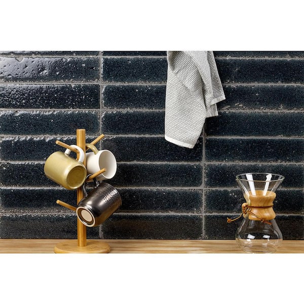 Magma Stone Black Brick 3 in. x 12 in. 19mm Glazed Subway Tile (4.11 sq. ft. / box, 17 pieces per set)