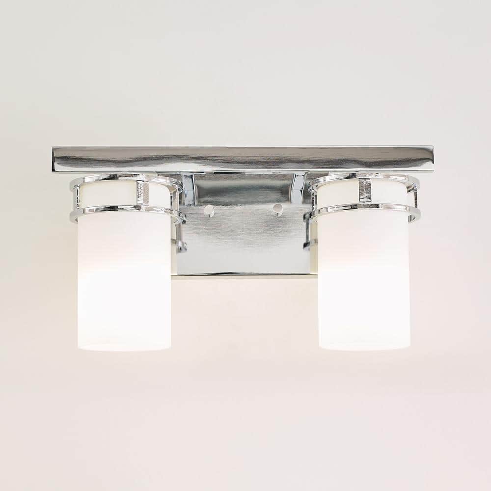 Robie Chrome 2-Light Bath Vanity with Etched White Glass