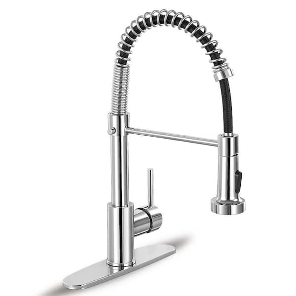 Single Handlem Deck Mount Standard Kitchen Faucet Stainless Steel 1 Handle Pull Out Faucet in Polished Chrome