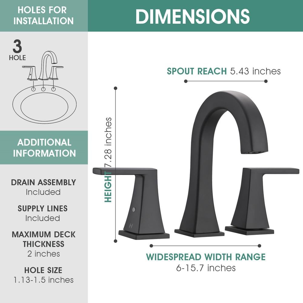 Matte Black Double Handle Widespread Bathroom Faucet Set