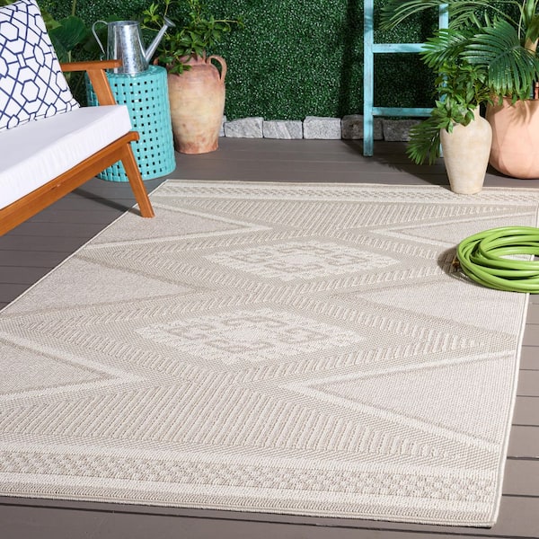 Global 8 ft. x 10 ft. Gray/Ivory Geometric Diamond High-Low Indoor/Outdoor Area Rug