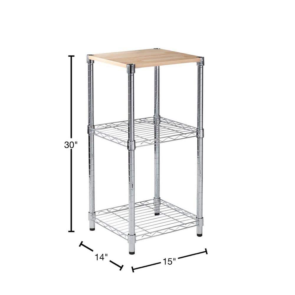 Contemporary Chrome & Wood 3-Tier Adjustable Shelving Unit