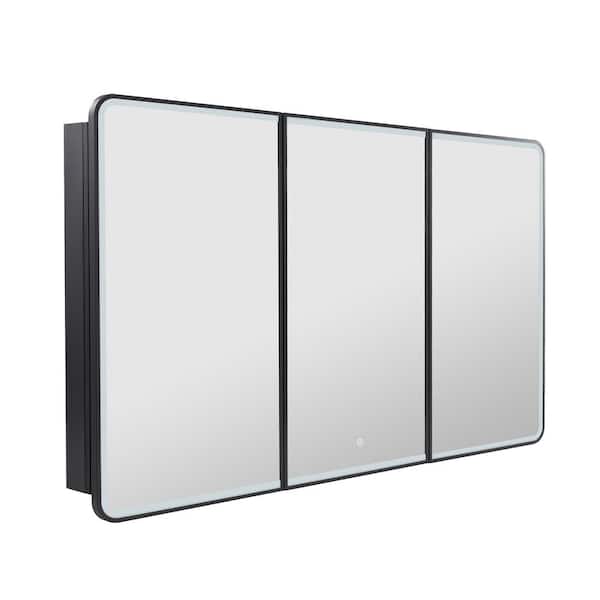 60 in. W x 36 in. H Rectangular LED Tri-View Medicine Cabinet with Mirror and Built-In Defogging, Easy Hang Syste