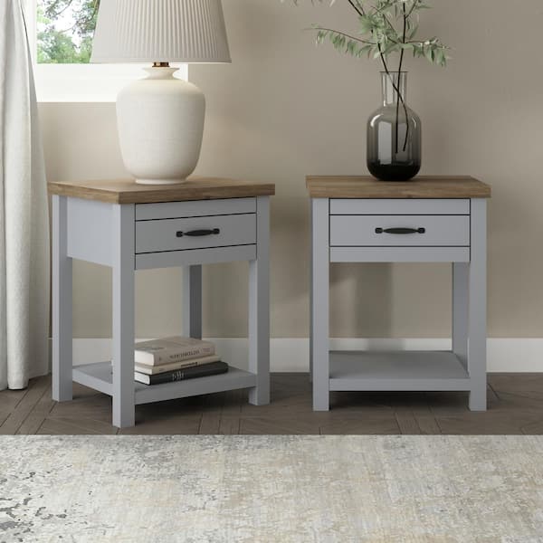 Hillsdale Furniture Milligan Gray Farmhouse Oak Top Rectangular Nightstand, Set of 2