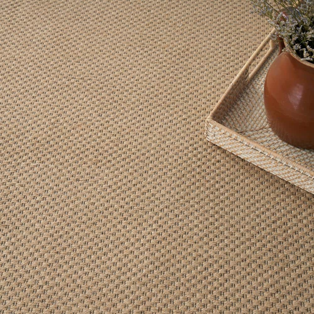 Natural Beige Flat Woven Geometric 5'3" x 7'3" Washable Rug