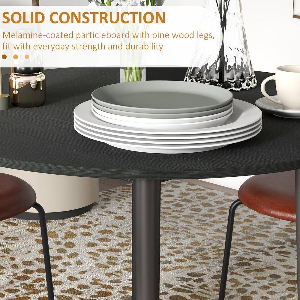 Black Round Foldable Dining Table with Pinewood Legs