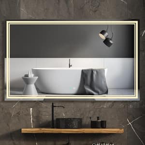 60 in. W x 36 in. H Large Rectangular HD Frameless Touch Sencer Wall Mounted LED Lights Bathroom Vanity Mirror in Silver