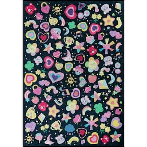 Care Bears Badges and Bears Black 5 ft. x 7 ft. Area Rug