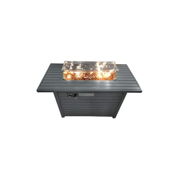 Tunearary 54 in. W Gray Square Steel Base LP Gas Fire Pit Table with Electronic Adjustable Igition, Lava Rocks, Glass Flame Guard