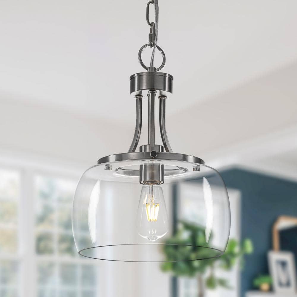 GoYeel 9.8 Inch Modern Farmhouse Nickel Glass Pendant Light With