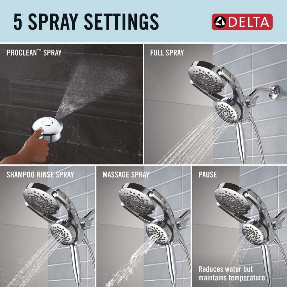 Chrome Dual Shower Head with Handheld and Rain Settings